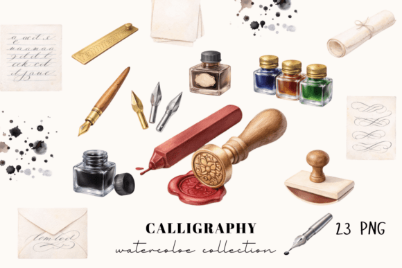 Calligraphy Watercolor Clipart Set: A Classic Collection