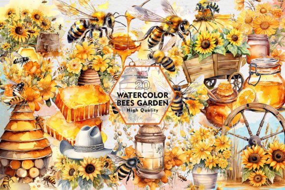 Charming Watercolor Bees Garden Clipart PNG: A Designer's Guide
