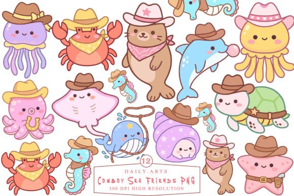 Cowboy Sea Friends PNG Clipart: Nautical Meets Western Charm