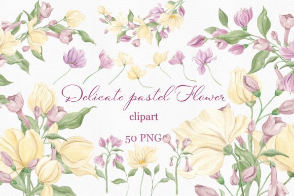 Delicate Flower Clipart: Soft Watercolor Elegance for Your Projects