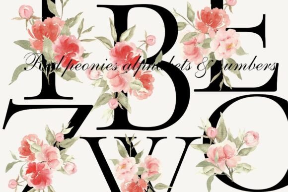 Elevate Your Projects with Red Watercolor Floral Alphabets Numbers