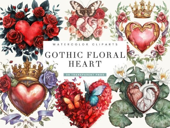 Gothic Floral Heart Clipart Bundle: Moody Romance