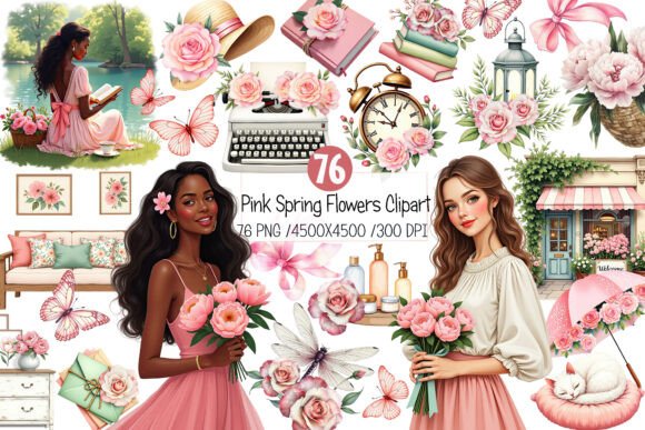 Infuse Your Designs with Pink Spring Flowers Clipart