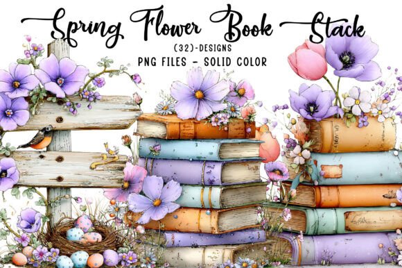 Spring Flower Book Stack Sublimation: A Fresh Design Asset