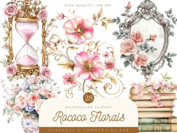 Timeless Elegance: Watercolor Rococo Florals Clipart