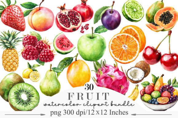 Vibrant Watercolor Fruit Clipart for Creative Projects