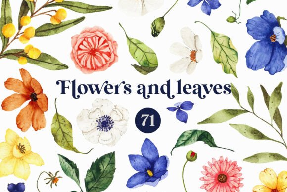 Watercolor Flower Greenery Clipart: 71 Elements for Your Next Project